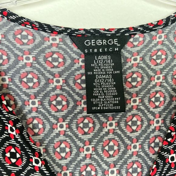 George Women's A-Line Midi Dress Size M-L Stretch Jersey V-Neck 3/4 Sleeve - Picture 3 of 5